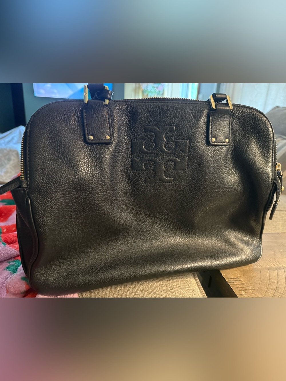 Tory Burch Thea Triple Zip Black Leather Satchel